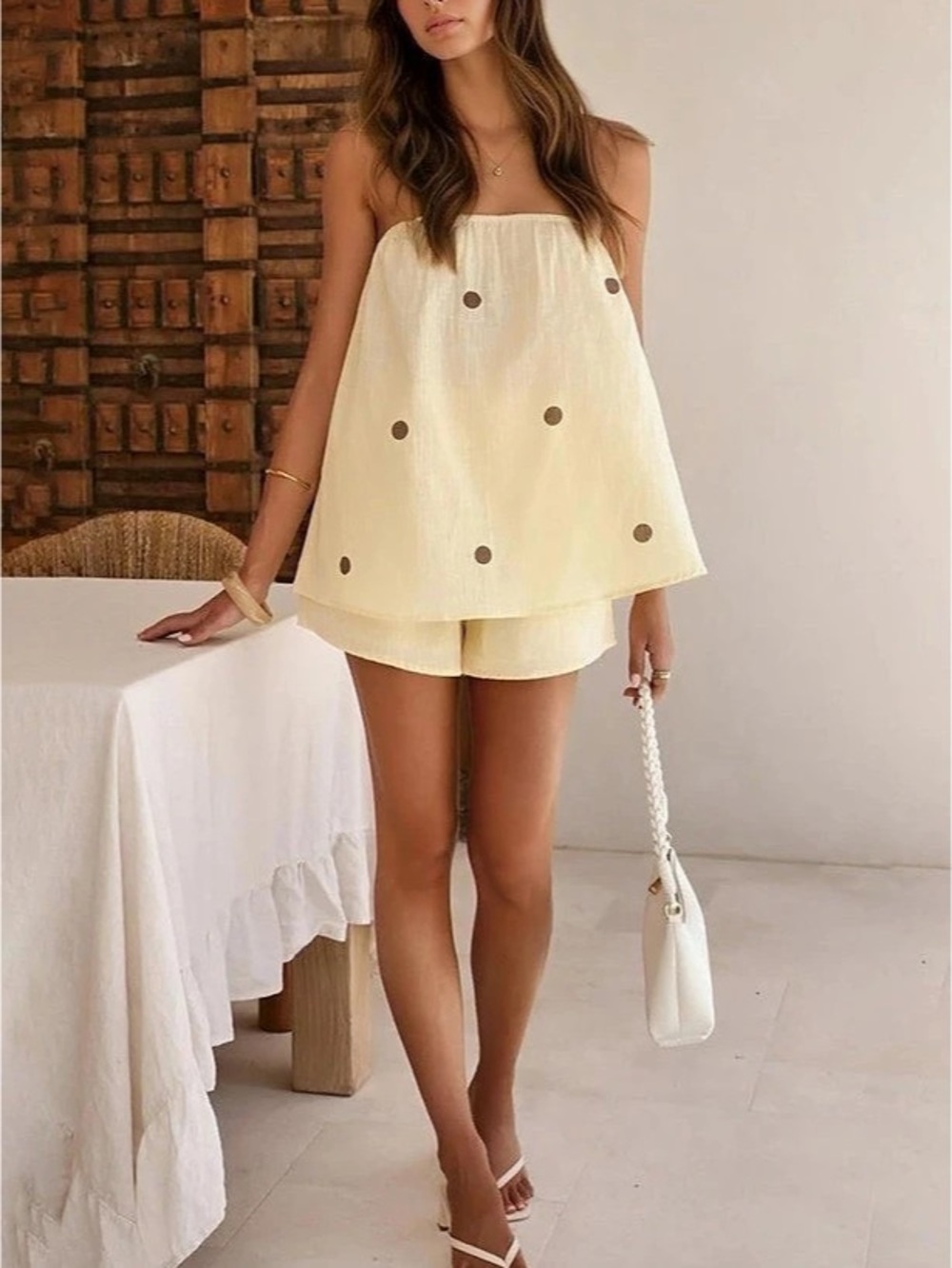 Yellow w/ Brown Polka Dot Two Piece Set